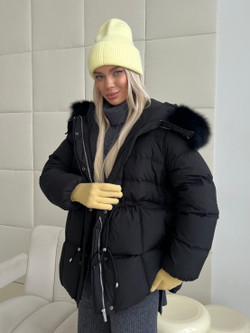 Пуховик Fresh миди с кулиской черный