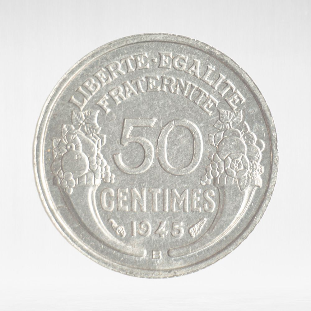 France, 50 Centimes 1945 - Light Type, Pierre-Alexandre Morlon B, VF