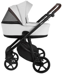 Детская коляска Roan Esso 2025 Кожа 2 в 1 ESSK/215/1 White/Black/руч.Тем.коричневый