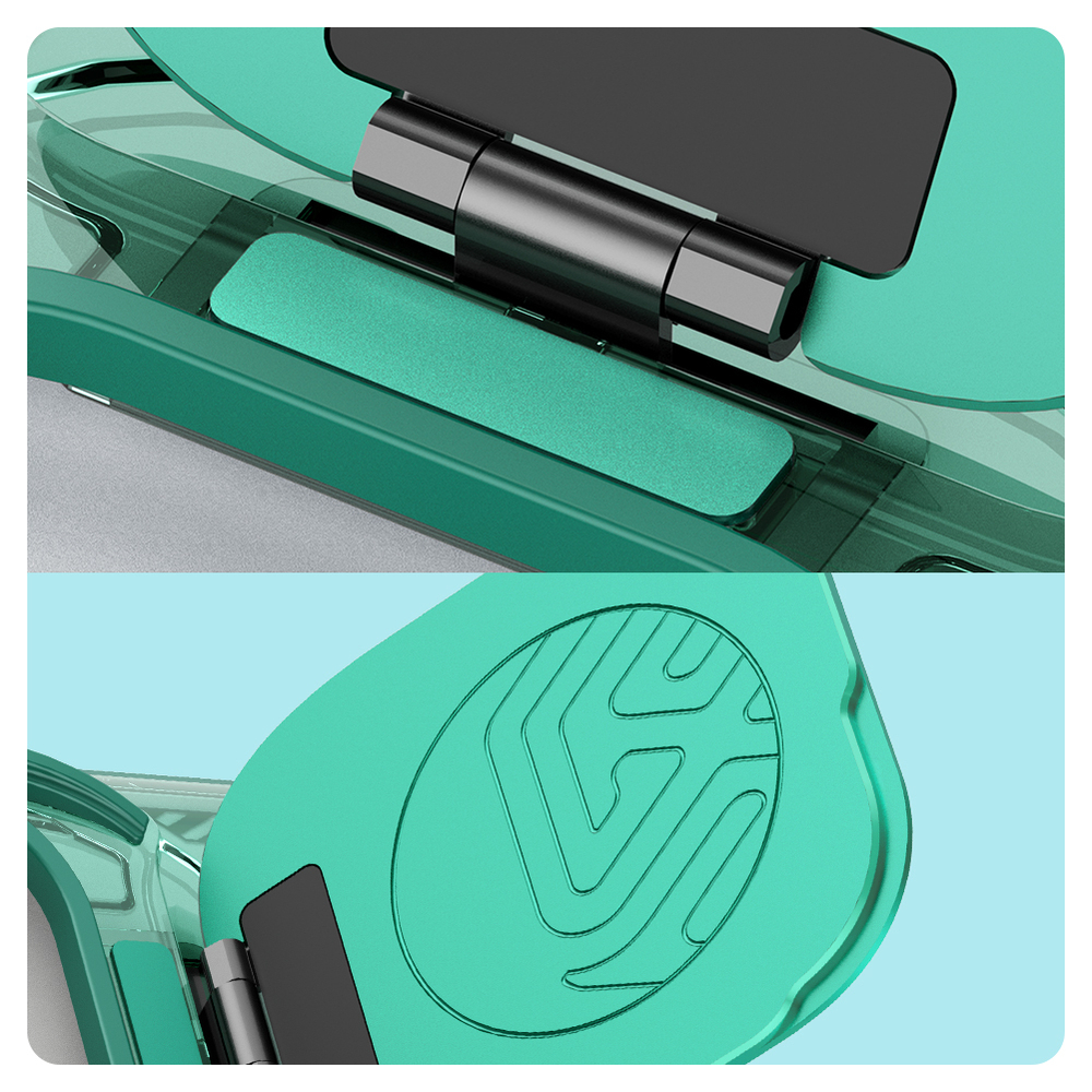 Чехол прозрачный зеленого цвета от Nillkin с поддержкой MagSafe на iPhone 16, серия Iceblade Prop Magnetic Case (металлическая откидная крышка)