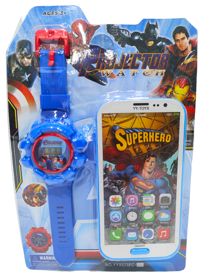 Набор 2 в 1 " Герои Марвел "  часы проектор + смартфон