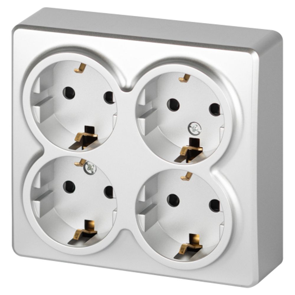 Розетка ЭРА Эксперт 11-2211-03 четверная с заземлением 4х2P+E Schuko со шторками IP20 16A-250В ОУ алюминий | 