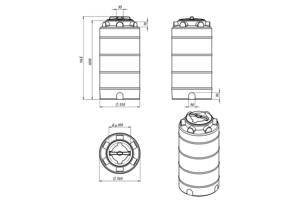 Емкость пластиковая пищевая ЭкоПром ЭВЛ-Т 200 л. вертикальная (56x56x113см;синий) - арт.555616