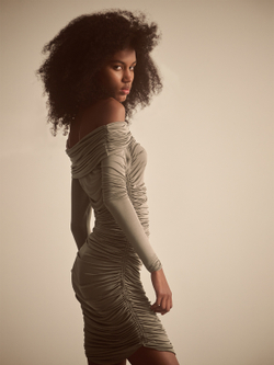 Платье мини из трикотажа с драпировкой