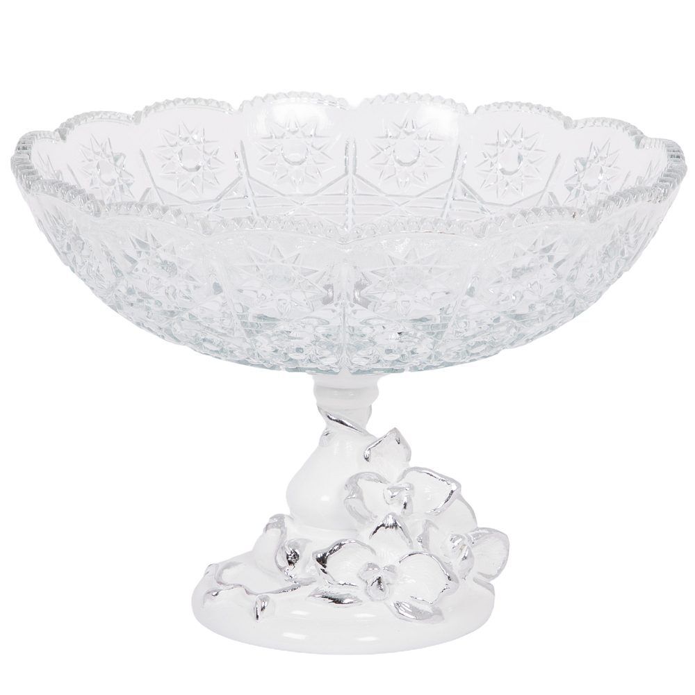 Фруктовница-конфетница Орхидея Лелия со стеклянной чашей 7373 Серебро