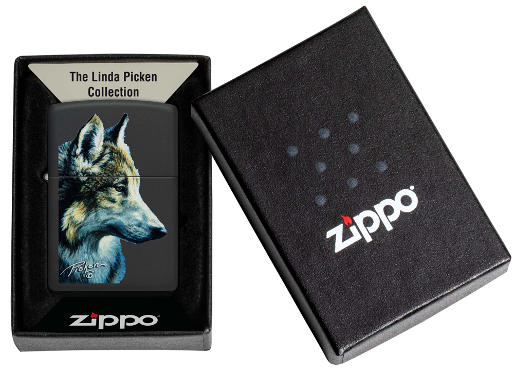 Зажигалка Zippo Linda Picken с покрытием Black Matte, латунь/сталь, черная, 38x13x57 мм