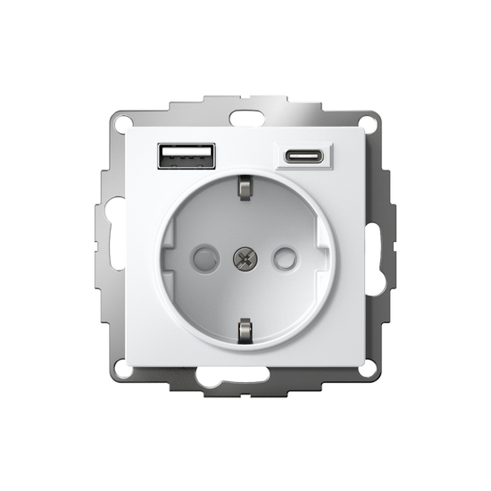 Розетка AtlasDesign 16А с 2-мя заряд. устройствами USB тип A+C 5В/2.4А/3.0А 2х5В/1.5А механизм лотос SE ATN001332