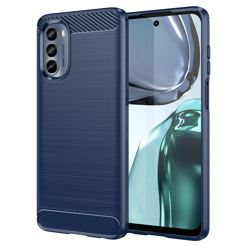 Мягкий чехол синего цвета с дизайном в стиле карбон для Motorola Moto G62 5G, серия Carbon от Caseport