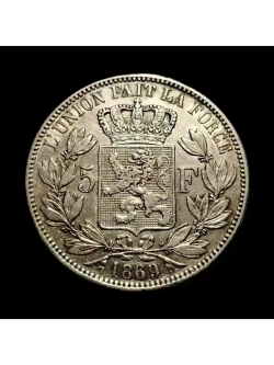 Монета Бельгии 5 франков 1869 год "Леопольд II"