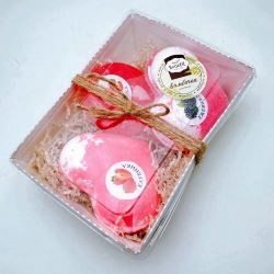 Набор бомбочек "Сердце клубника XL, сердце ежевика XL + мыло клубника"