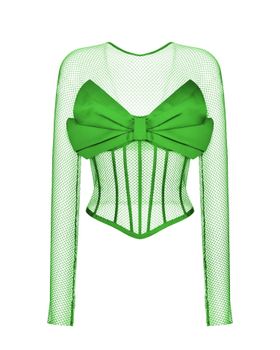 Блуза корсетного типа из шелка и сетки с бантом