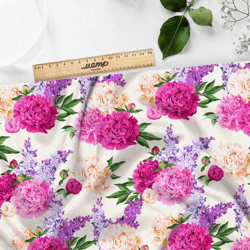 Ткань саржа насыщенные пионы