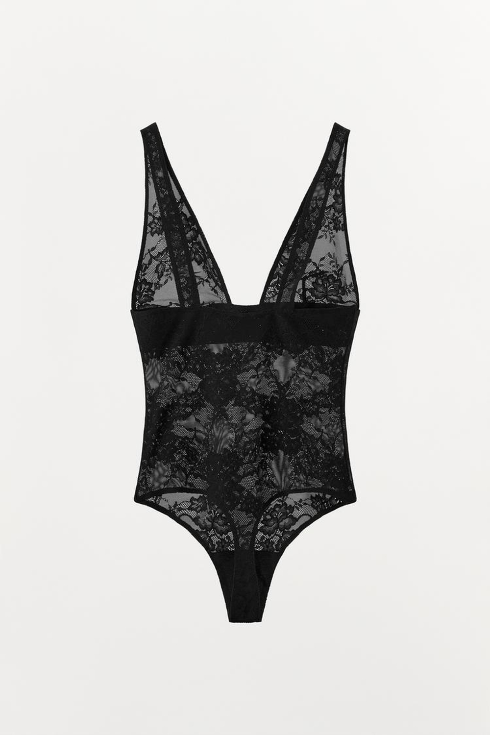 ZARA БОДИ ИЗ ПОЛИАМИДА С КРУЖЕВОМ, ЧЕРНЫЙ