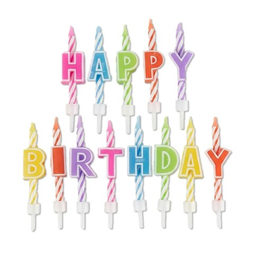 Свечи-буквы «HAPPY BIRTHDAY» яркий микс с держателем 6 см