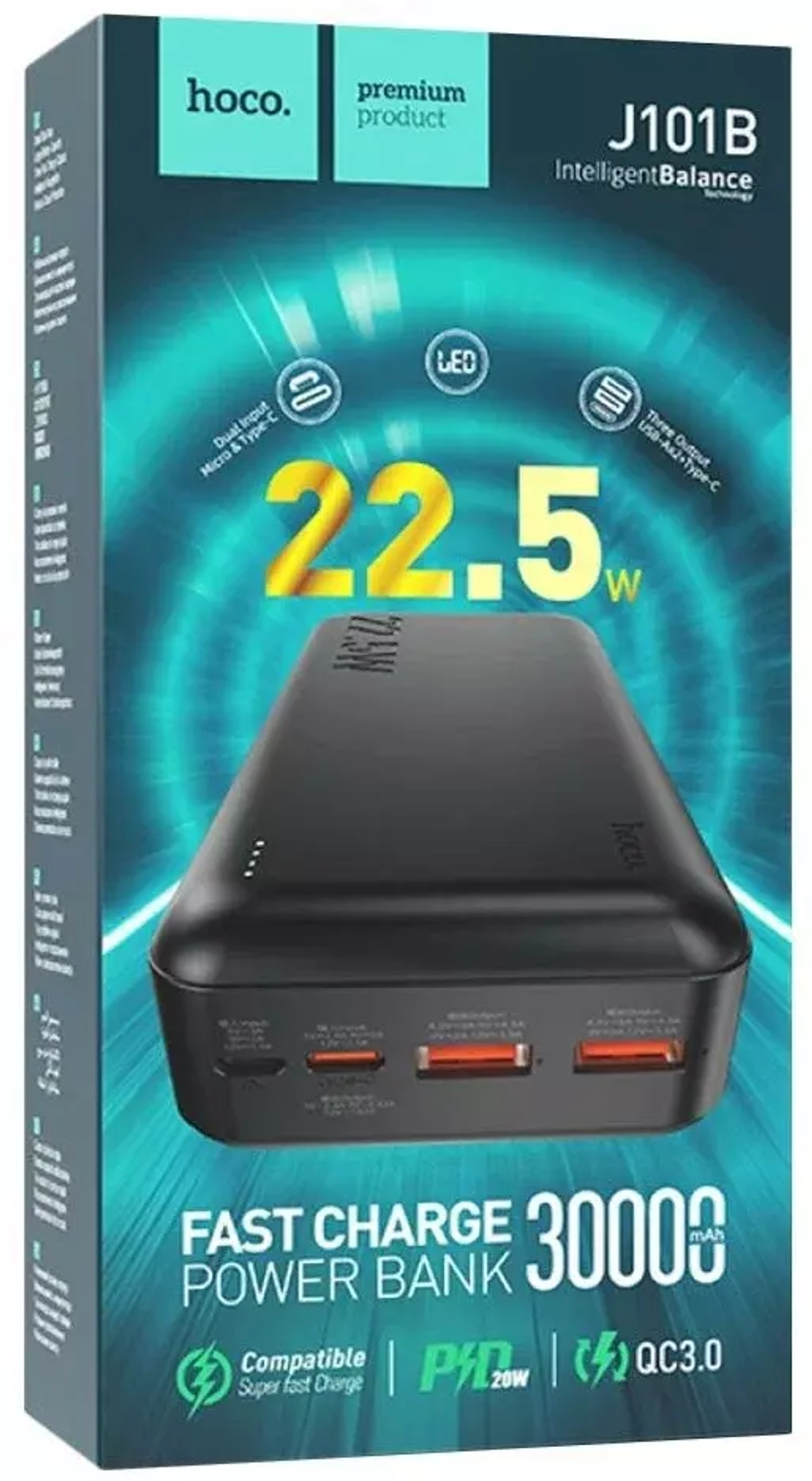 Портативный аккумулятор 30000 mAh J101B Hoco black