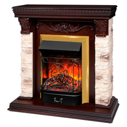 Электрокамин RealFlame Patricia STD NT орех с очагом Majestic Lux Brass
