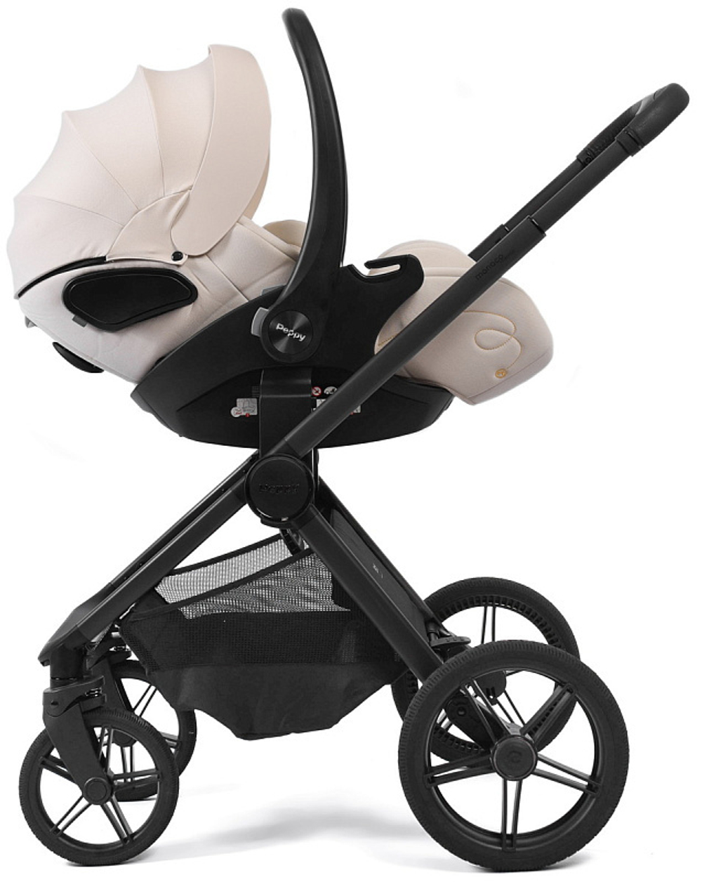 Детская коляска Peppy Monaco 3 в 1 с автокреслом Verona Beige Black (черный), рама черная матовая