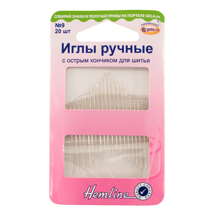 Иглы ручные с острым кончиком для шитья №9, 20 шт (10013160/041220/0699185/1_Индия)