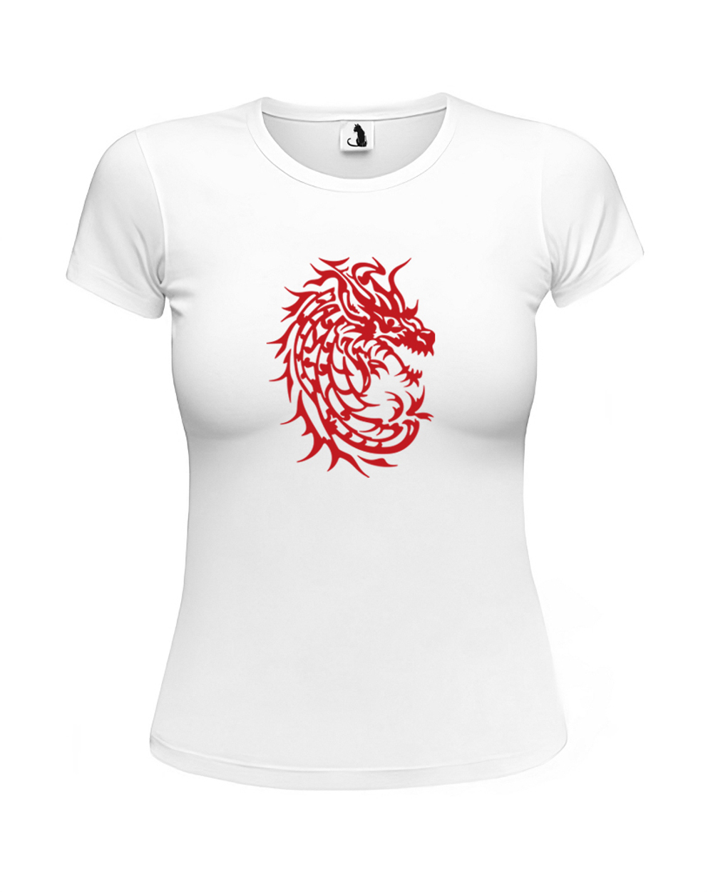 Футболка c драконом женская приталенная белая с красным рисунком