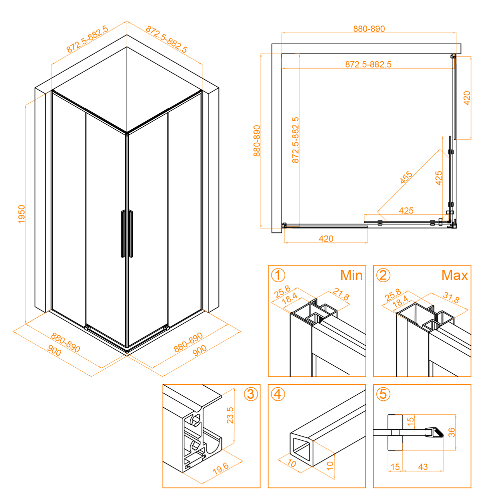 Душевой уголок RGW SV-31G (Прозрачное, 900x900)
