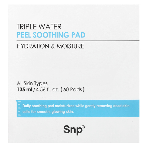 SNP, Triple Water, пилинг-диски с успокаивающим эффектом, 60 шт., 135 мл (4,56 жидк. унции)