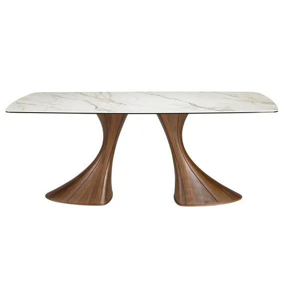Обеденный стол 1174 овальный с мраморной керамикой и орехом
