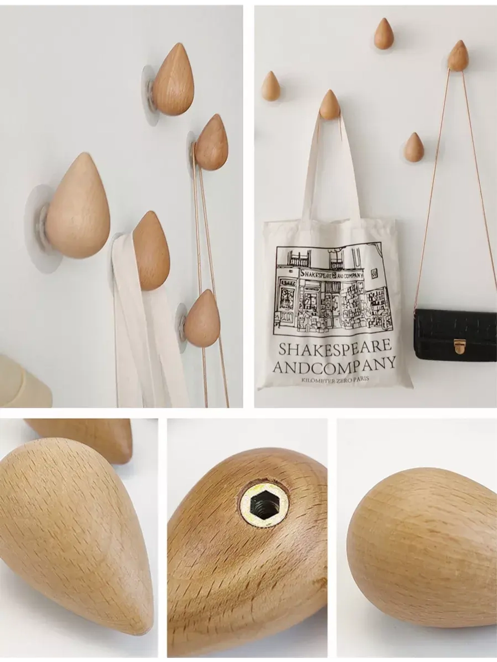 Крючок деревянный самоклеющийся крепеж + дюбель-гвоздь