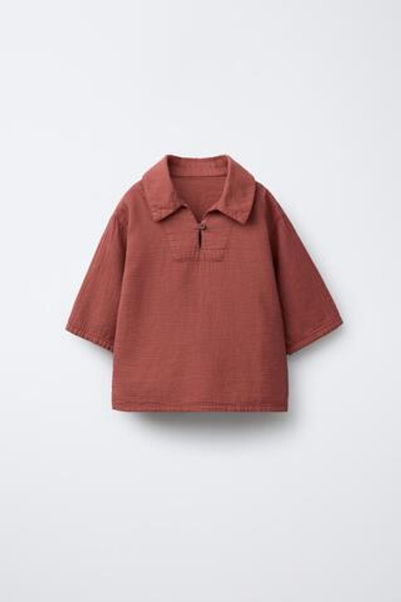 ZARA РУБАШКА ИЗ РЕЛЬЕФНОЙ ТКАНИ, ГРАНАТОВЫЙ
