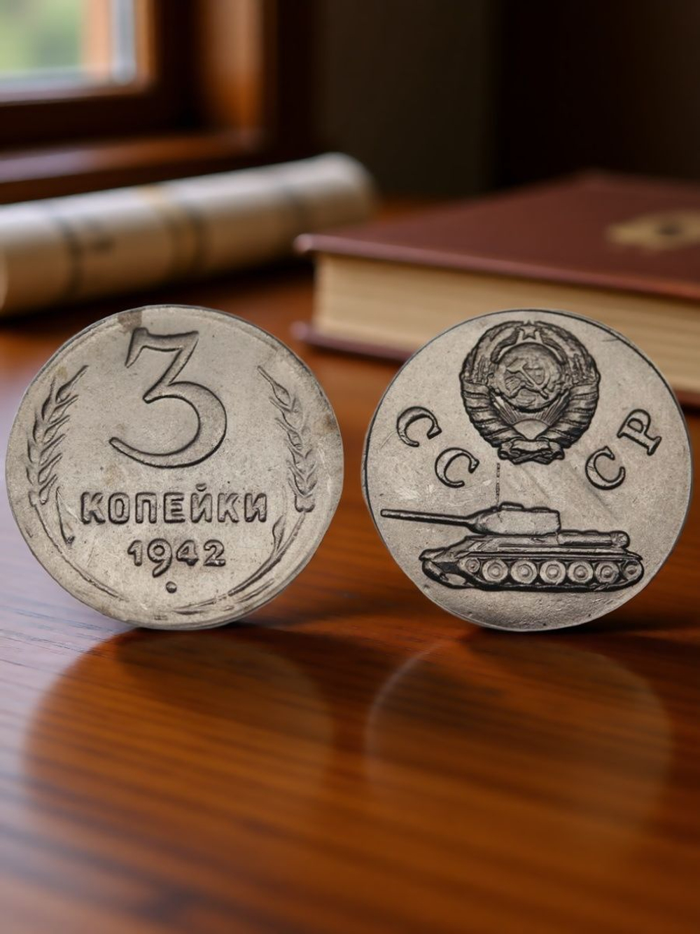 3 копейки 1942 года Танк Проба СССР Копия пробной советской монеты никель
