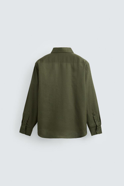 ZARA РУБАШКА ИЗ РЕЛЬЕФНОЙ ТКАНИ EASY CARE, ТЕМНЫЙ ХАКИ