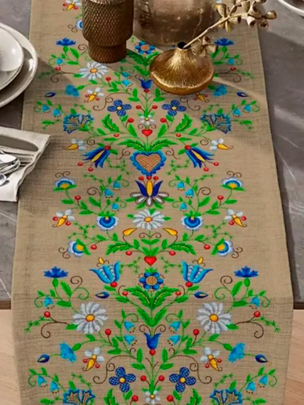 Дорожка декор на стол тканевая Сказка "Цветочный лен" 125х45 рогожка
