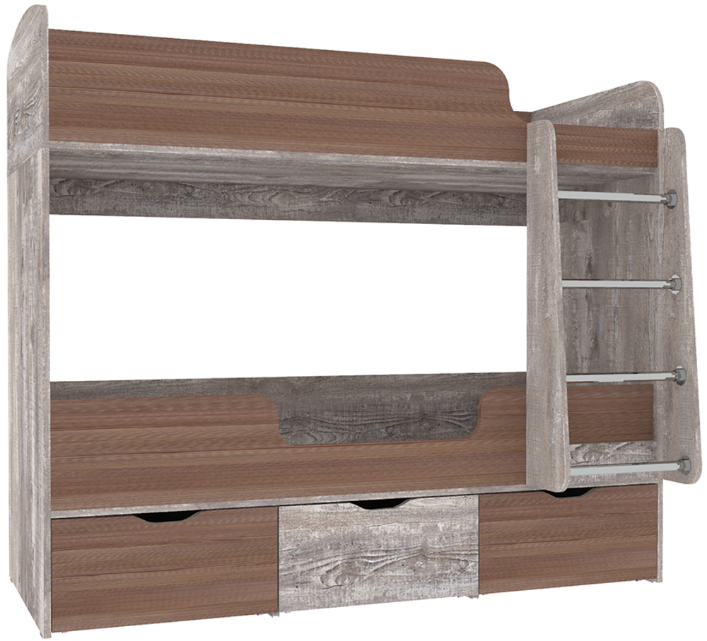 Кровать двухъярусная КарИВи Малыш Двойняшка Бетон Бодего Темный