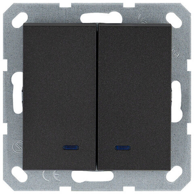 Выключатель двухклавишный со светодиодами 10A 250V~ с накладкой, цвет Антрацит