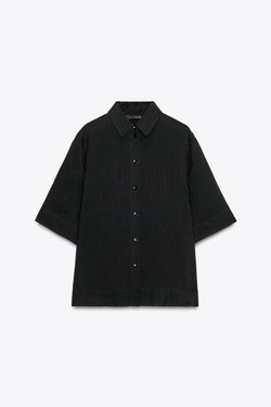 ZARA РУБАШКА ИЗ СМЕСОВОЙ ТКАНИ РАМИ ZW, ЧЕРНЫЙ