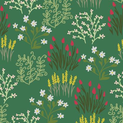 Цветы в скандинавском стиле на зеленом