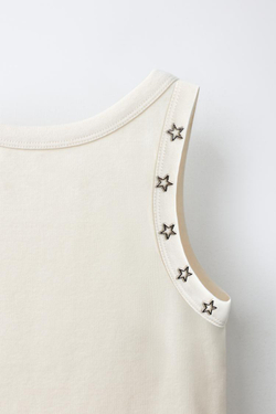 ZARA ТОП С ЗАКЛЕПКАМИ, БЕЖЕВЫЙ