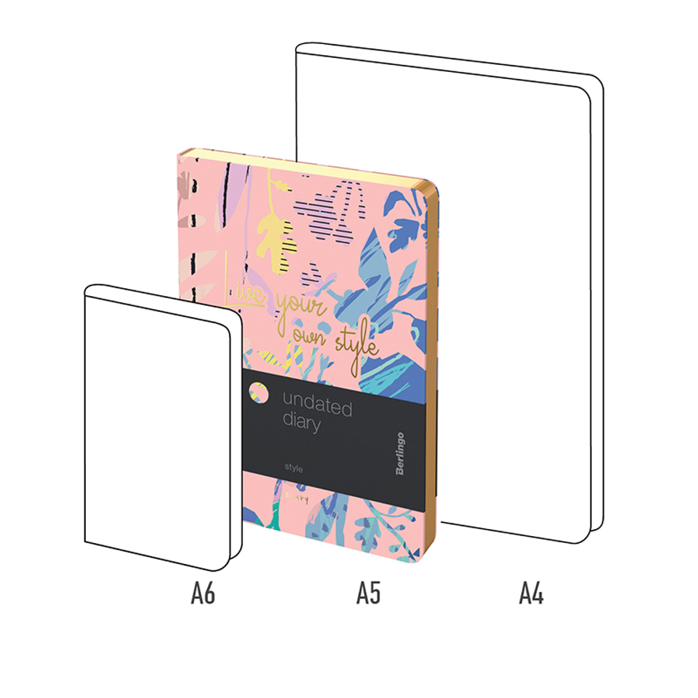 Ежедневник недатированный, А5, 136л., кожзам, Berlingo "Style", золотой срез, розовый, с рисунком