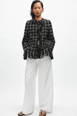 ZARA КУРТКА В КЛЕТКУ С БАХРОМОЙ — ZW COLLECTION, ЧЕРНЫЙ/БЕЛЫЙ