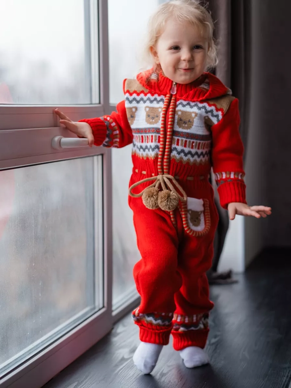 Вязаный комбинезон для новорожденных и малышей на молнии