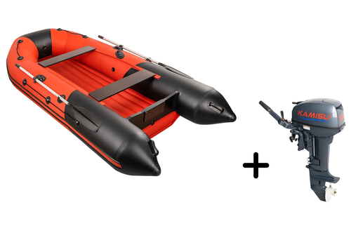 Таймень NX 3400 НДНД PRO красный-черный + KAMISU T 9.9 BMS (комплект лодка + мотор)