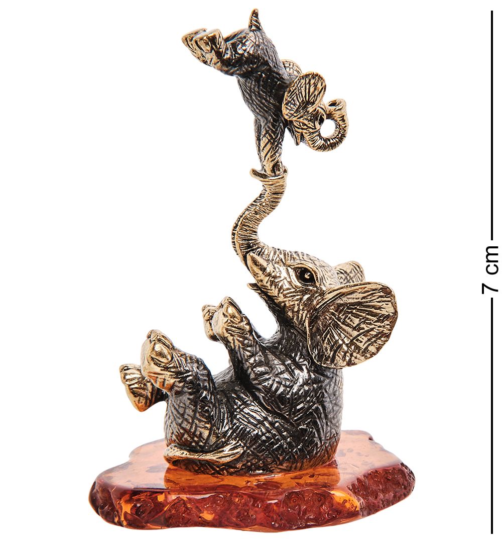 Народные промыслы AM-3261 Фигурка «Слоны Акробаты» (латунь, янтарь)