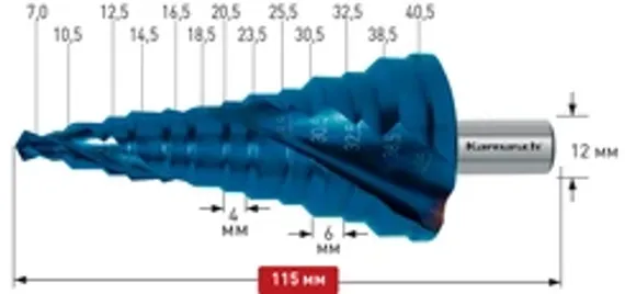 Ступенчатое сверло Ø 4-12 мм, Karnasch, арт. 21.3001