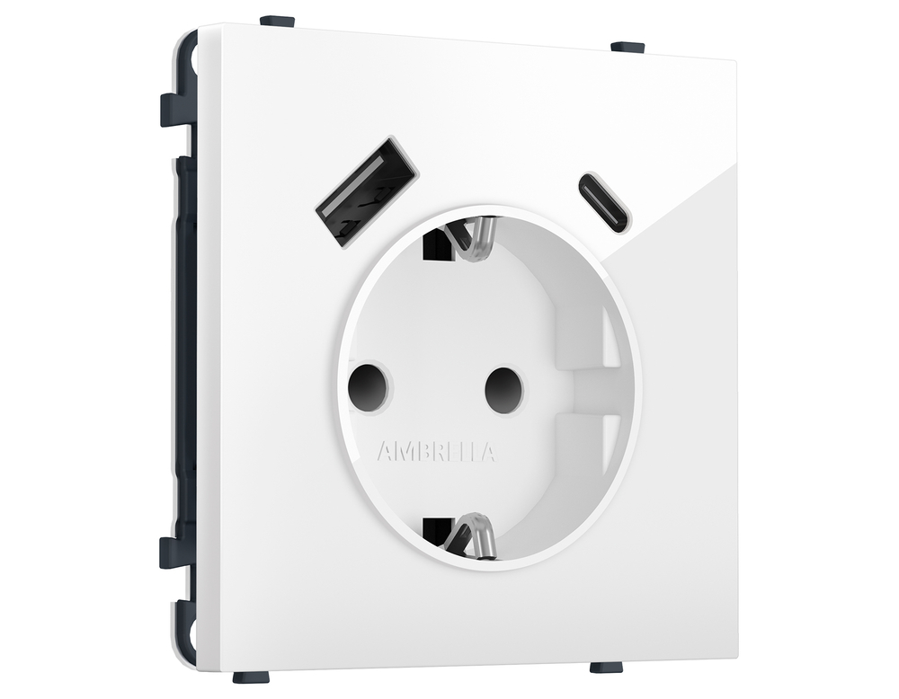 MS110010 Комплект механизма электрической розетки SIGMA Белый глянец 2USB A+C 20W (быст. зар.) с/з с/ш 16A-250V QUANT PRO (SP1100, PR160)