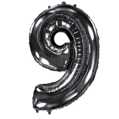 Шар фольга Цифра 9 Black Черный 102см с гелием