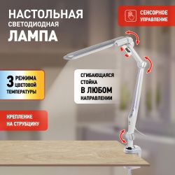 Настольный светильник ЭРА NLED-496-12W-S светодиодный на струбцине серебро