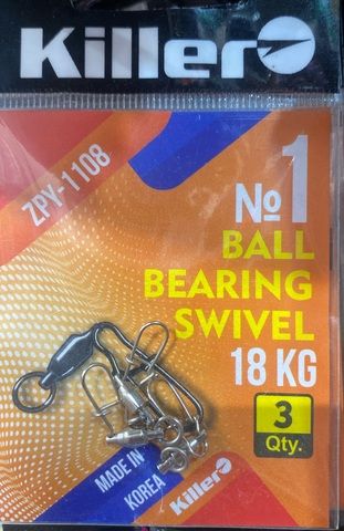 Карабин с вертлюгом на подшипнике Killer Ball Brearing swivel №1, арт1108