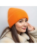 шапка вязаная бини ангора теплая демисезонная с отворотом