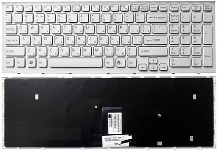 Клавиатура для ноутбука Sony Vaio VPC-EB Series (Белая, с рамкой, плоский Enter)