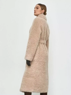 Шуба женская чебурашка тедди пальто из шерсти мериноса, бежевая, SilverFox