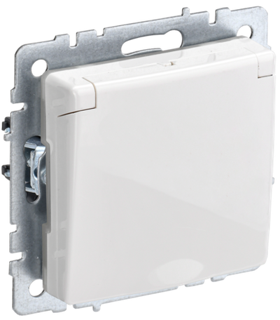 BRITE Розетка 1-местная с заземлением с защитными шторками и крышкой 16А IP44 РСбш10-3-44-БрБ белый IEK